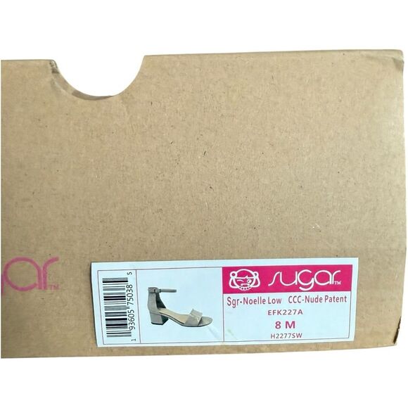 Sugar Noelle Low Patent Nude Open Toe Strappy 2 Inch Block Heels. 8. NEW IN BOX. - Picture 5 of 6